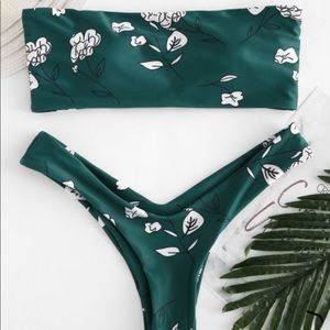 Zaful Flower Print Bandeau Bikini Set